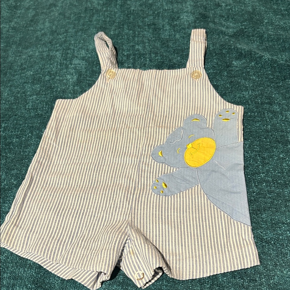 Adorable Striped Kids Overalls with Bear Patch